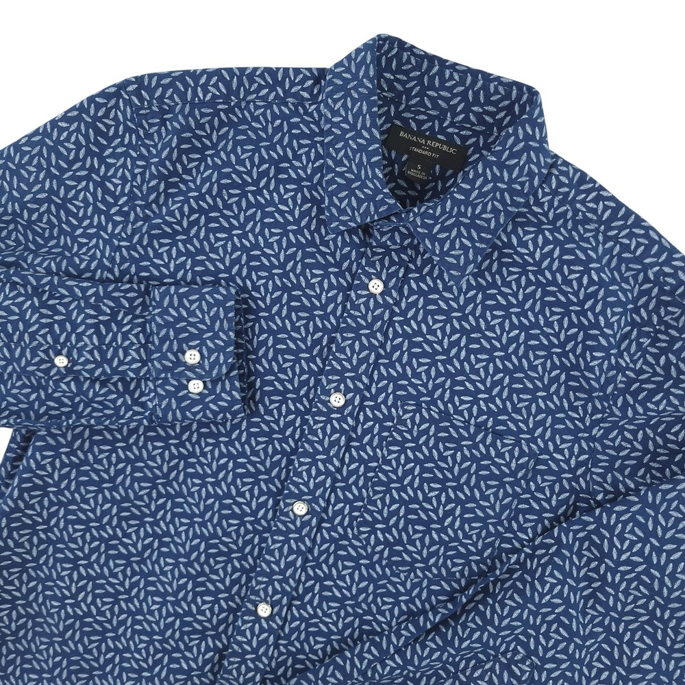 Banana Republic Shirt Mens S Blue Leaf Print Long Sleeve Button Up Cotton Casual